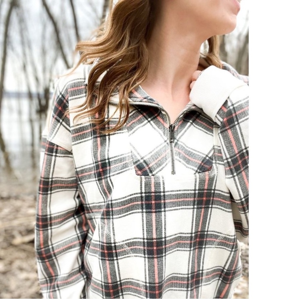 Free People “Why Not” Plaid 1/4 Zip Size M